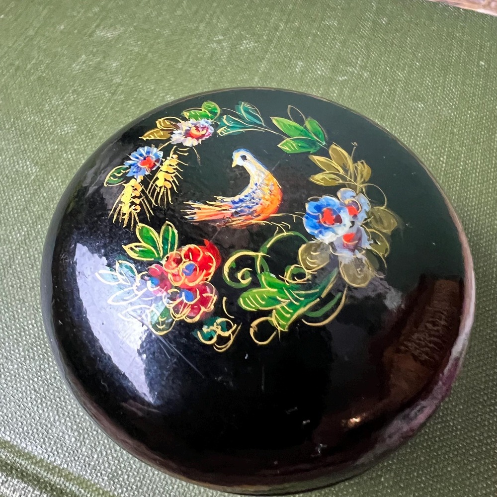 Vintage Petite 1967 Russian Hand Painted Lacquer Box USSR Trinket Ring Box